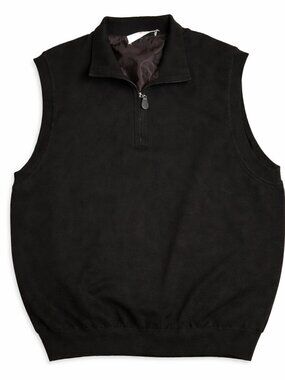 Fairway & Greene Wool Golf Vest Men’s L Black 1/4 Zip Lightweight Lined EUC